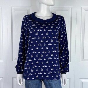 YUMI swan pattern Peter Pan collar blouse size 8